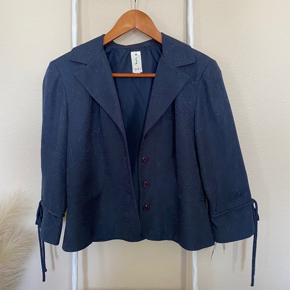 Jade Short Blue Brocade Blazer Size S